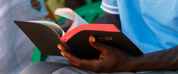 Man reading open Bible